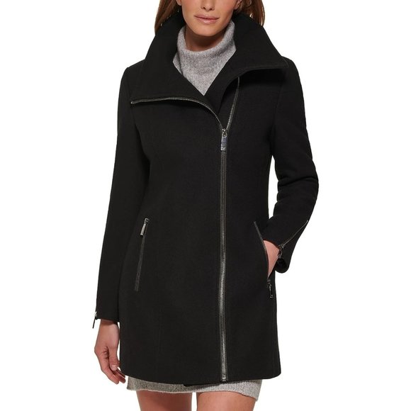 New Calvin Klein Women's Asymmetrical Wool Jacket | Black | Size: Small - Picture 1 of 10